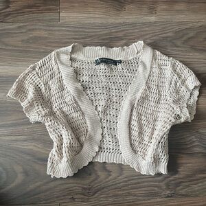 Anonyme sans toi Women's Beige Open-Knit Shrug